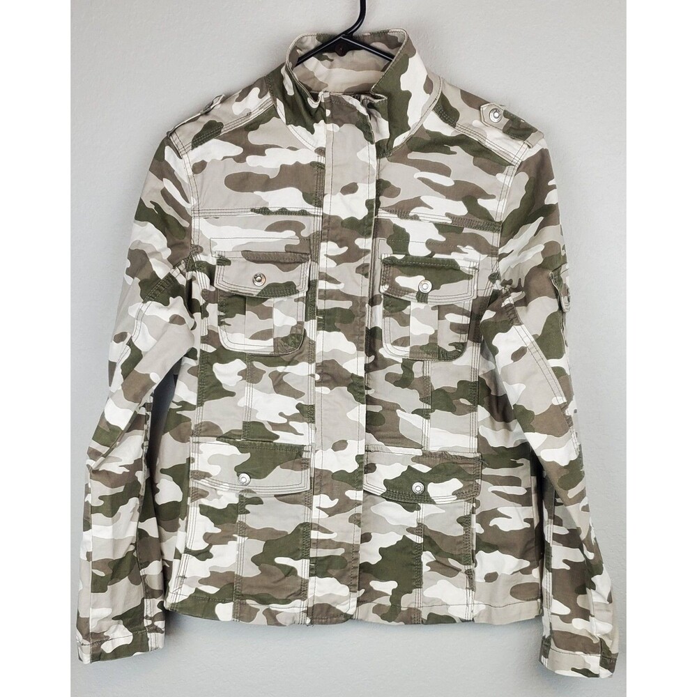 Kensie Jeans Women's Medium Camo Military Jacket Cotton Spandex Unlined Pockets